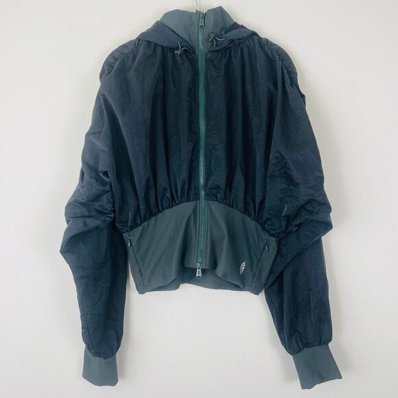 Free People Start Me Up Cropped Green Athletic Hoodie Jacket Size Large - Picture 2 of 8